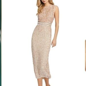 MAC DUGGAL Nude Sequin Sleeveless Midi Sheath Dress